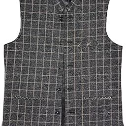 Men's Traditional Tweed Bandhgala Nehru Jacket, Greyish Black Checked, Satin Lined-image-82
