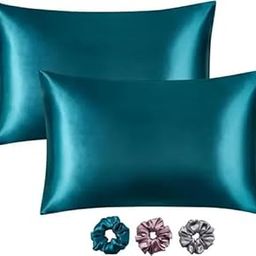 Satin Silk Pillow Cover for Hair and Skin 2 Piece with 3 Piece CRUNSHIES |Silk Pillow Covers with Envelope Closure end Design|Silk Pillow Cases(Blue-2)-image-90