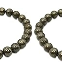 Natural Pyrite Stone Beaded Bracelets, 8mm Beads, Set of 2, Metallic Grey-image-67
