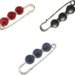 ™ 3x ABS Pearls Rhinestone Spacer Beads Safety Pin Brooch Clip Grey Red Blue | Pins & Brooches | Fashion Jewelry-image-3