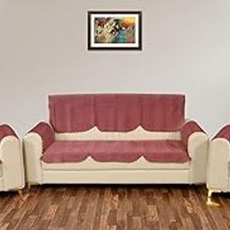 MEBELS JOY 5 Seater Sofa Cover with Arm Cover, 3 Seater and 2 Seater Soft Fabric Velvet Quilted Zigzag Designe, Anti Slip for Living Room, Drawing Room (69x28 inches) Pack of 16 Pieces- Rosegold-image-43