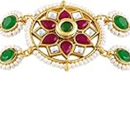 Gold Plated Rani Pink Green Synthetic Stone & Beads Studded Sheeshphool Matha Patti Sheeshpatti Hair Ethnic Jewellery for Women & Girls-15