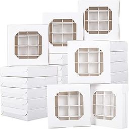 LAINIUTE 20pcs White Sweet Boxes, Bakery Boxes, Treat Boxes with Clear Window and Divider for Dessert Pastry Macaron-image-51