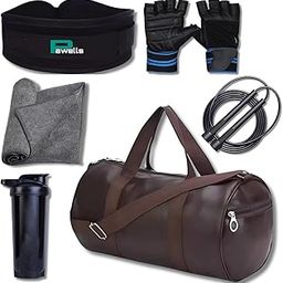Pawells® Premium Gym Accessories Combo for Man and Woman Gym Kit for Home Workout with Gym Bag, Shaker, Rope, Wrist Band, Towel, Gloves, Deadlift Straps & Belt. Different Combos. (Pack of 6, Brown)-image-100