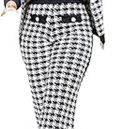 2 Piece Work Suits for Women's Houndstooth Print Buttons Open Front Long Sleeve Coat + Long Pants Casual Clothes-4