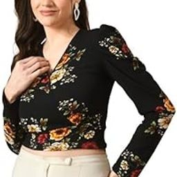 V Neck Women Full Sleeve Flower Print Top-4