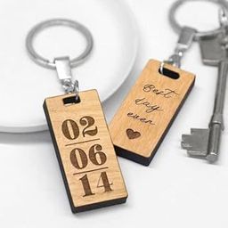 Wooden Customized Key Chain Ring - Special Date Personalized with Message and Date | Personalized Keyring-12