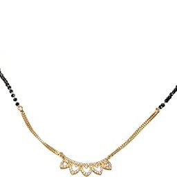 Short Gold Plated Mangalsutra for Women – 18 Inch Chain with CZ Studded Designer Pendant and Black Beads-image-89