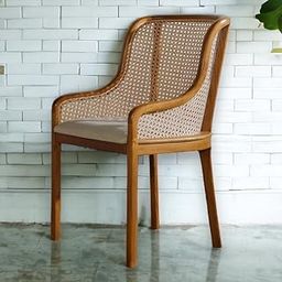 Vintage Rattan Cane Back Dining Chair – Wooden Frame with Cushioned Seat, Natural Oak Finish – Classic Seating for Dining Room or Kitchen-image-77