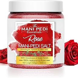 THE MANI PEDI ESSENTIALS Rose Manicure & Pedicure Salt. Sea, Epsom & Himalayan Salts infused with Rose Petals & Essential Oils. Ideal Foot Soak for Dead Skin & Tan Removal. 100% Natural - 500gm-96