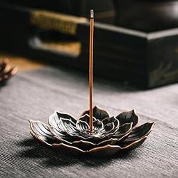 VRB DecTM 1 Pcs Incense Burner, Incense Holder for Sticks, Lotus Incense agarbatti Stand Holder and Detachable Ash Catcher Agarbatti Stand for Puja Showpiece for Diwali/Pooja Decor (Bronze)-24