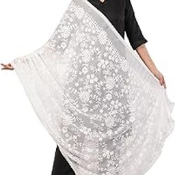 Chiffon White Embroidered Dyeable Dupatta for Women | Ethnic Indian Dupatta for Party and Casual wear | Lightweight, Soft & Flowing Fabric perfect to Pair with Kurti And Salwaar suit-22