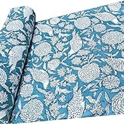 Malan Bai Printed Cotton Cloth Turquise Floral Materiel Natural Running Fabric Jaipuri Hand Block Printed Women Dress Material Kurtis Natural 43" Inches Width (2 Meter)-image-45