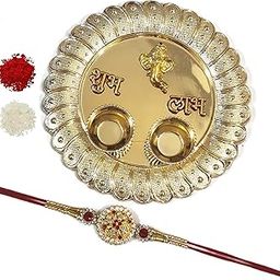 Set of 1 Diamond Rakhi for Brother with Acrylic Decorative Pooja Thali with Roli Chawal and 7X7 Inches Rakhi Gift for Brother for Rakshabandhan-image-72