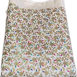 Silk Heavy Embroidery Work Fabric for Blouse (1mts Cut, 43 inches Width) (White with Multicolour, 1 MTS)-image-27