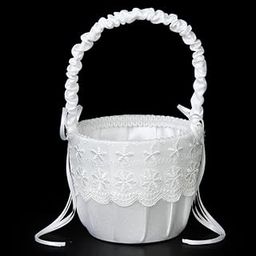 UJEAVETTE Satin Lace Embellished Wedding Party Anniversary Flower Girl Basket White-image-33