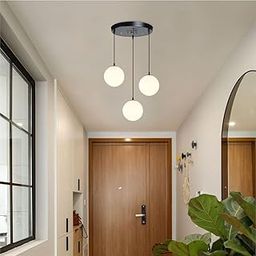 VRCT E27 Base Adjustable Mini Hanging Vintage Pendant Light Fixture with 3-Light Globe Shade (White)(Metal)(Corded Electric)-image-49