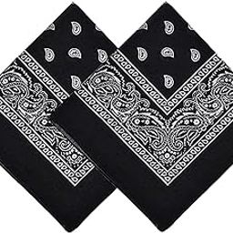 100% Cotton Bandanas, Alotpower Multipurpose Paisley Printing Cowboy Bandana Headbands Handkerchiefs Necktie-(Black)-(Pack of 02)-picture-40