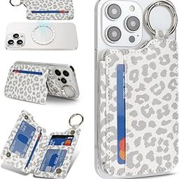 Cavor Magnetic Wallet for iPhone 16 Pro Max/15 Pro/14 Plus/13/12 Series,Compatible with MagSafe Wallet,Magnetic Card Holder with Adjustable Stand,iphone magsafe wallet -Leopard White-picture-12