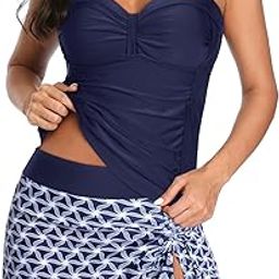Womens Tankini Swimsuits with Skirt Two Piece Ruched Bathing Suits Push Up Swimwear XS-XXL-picture-20