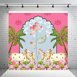 Pink Cow Dhenu (8ft - 8ft) Wedding Decoration Backdrop Curtain Cloth Pooja Decoration for Festivals and Celebrations. (Washable Fabric)-picture-10