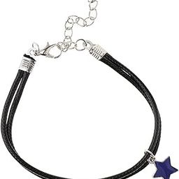 Braided Rope Cord Men Women PU Leather Wristband with Star Charms Blue-0