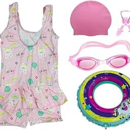 | Swimming Kit for Girls (Age 6-8 Years) with 1 Swimming Sleeveless Frock with 1 Anti Fog Swimming Goggles, Swimming Cap, 1 Nose Clip, 2 Ear Plugs, 1 Swimming Ring (Tube) for Girls | SC77-image-78