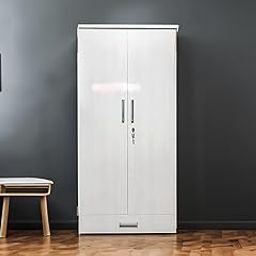 CASPIAN Furniture Wooden 2 Door Wardrobe for Bedroom with Mirror Attached | Cupboard with Locker 2 Drawers 4 Shelves Size 75 x 30 x 19 inches (Super White)-19