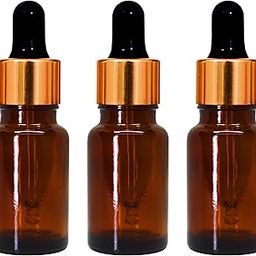 10 ML Amber Round Empty Glass Bottle + Glass Dropper + Gold Ring + Silcon Black Teat, Refillable, Leak Proof For Essential Oils, DIY Perfumes (Pack of 3)-31