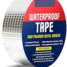 High Polymer Butyl Rubber Waterproof Tape, 5m Length,Leakage Repair Waterproof Tape for Pipe Leakage Roof Water Leakage Solution Aluminium Foil Tape Waterproof Adhesive (2 Inch (5CM*5M) pack of 1)-image-121