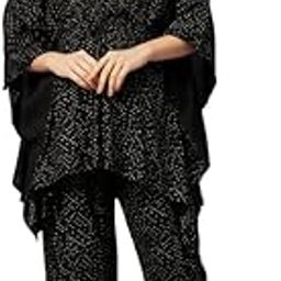 Women's Rayon V-Neck Printed Maternity Kaftan with Pant, Black-picture-1
