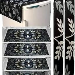 BHOLA PARVATI Trading Corporation Kitchen Combo Fridge Top Cover, 2 Piece Fridge Handle Cover, 4 Pcs Fridge Mats, (Set of 7 Piece) Grey-picture-30