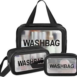 FIMTOWN Clear Makeup Pouch Set, Cosmetic Organizer Bag for Women and Girls Travel Waterproof Toiletry Storage Kit (Black)-image-55