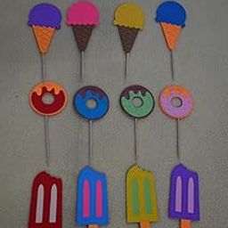 Decorative Ice Cream Theme Party Cake Toppers 15 Pieces, Multicolored Popsicle and Donut Design-image-70