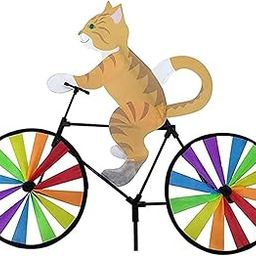 JIAWEIIY Funny Animal Riding Bike Windmill Innovative Cartoon Cat Dog Wind Spinner Yard Art Decoration Garden Ornament Wind Spinner (C)-image-6
