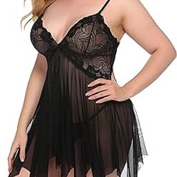 Lace Net Stylish Women Printed Mid Thigh Length Nightwear with Panty Anniversary (Size -3XL, Color:- Black)-picture-46