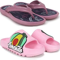 Combo Pack of 2 Slipper/Flip Flops/Slides/Clogs/Sandals for Women (V-Sflower Vs Tatoo-Avacado)-image-15