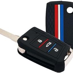 Keyzone® Striped Silicone Key Cover Compatible for Volkswagen Virtus, Tiguan, Taigun, Jetta, T-ROC 3 Button Flip Key (Kzs17_Tiguanflip_Black)-picture-25