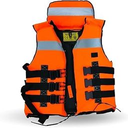 SPA Orange Life Saving Jacket Vest, Standard Size Upto 120 Kg, Orange Safety Jacket for Swimming Pool, River & Ocean Use, Size Adjustable Swimming Vest with Head Rest-image-13