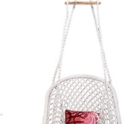 Halder Jute Handmade Indoor & Outdoor D Shape Hanging Swing Chair | Jhula with Cushion, Iron S Hook & 3M Nylon Rope | Cotton, White, 70 x 65 x 150 cm | Living Room, Balcony, Patio & Garden-picture-29