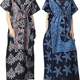 Combo Pack of 2 Women Fashion Clothing Cotton Sleep Lounge Wear Printed Nighties Nightdress Maxi Kaftan Nightgown-image-44