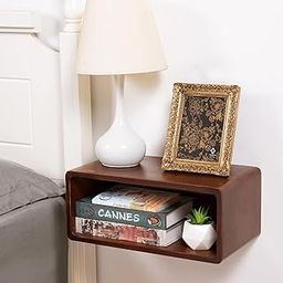 Craftware Floating Nightstand Wooden Shelf Wall Mount - Stylish & Minimalistic Bedside Shelf Hanging Storage Phone Rest Side Table for Bedroom Living Room Office Home Decor (Walnut)-picture-14