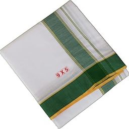 100% Cotton Men’s Dhoti/Angavastram/Panjagajam/ 4 mtr Dhoti with 2.25 mtr Towel Fancy Design Set of 1 [9x5]-image-44