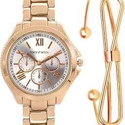 Stainless Steel Carole Rosegold Analogue Watch Bracelet Gift Set for Women, White Dial, Rose Gold Band-image-75