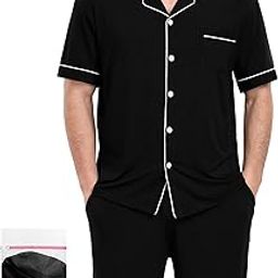 Mens Pajamas Set Short Sleeve Sleepwear Button Down Loungewear Set Soft Modal 2Pcs Pj Set with Pockets S-3XL-picture-11