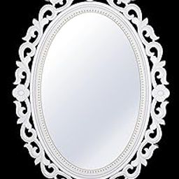 SHILP KALA Plastic Antique Oval Style Wall Mirror | Mirror Frame For Wall Décor | Oval Mirror Oval Sculpt For Home Décor, Living Room, Bedroom And Bathroom (34.5 Cm X 54.5 Cm) (White)-24