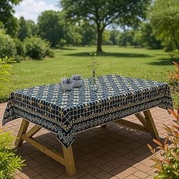 KRISSTA Decorative Cotton 4 to 6 Seater Tablecloth with Floral Grid Pattern, Navy Blue, Traditional Design Size 54x36 Inch for Living Room Guest Room Sofa Center Table Cover-image-49