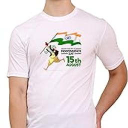 Mens White Cotton T-Shirt with 15th August Independence Day Print Indian Flag Tricolor Design-image-81