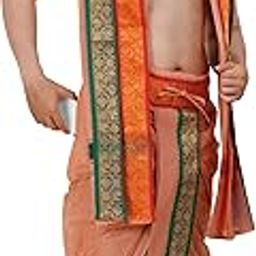 Traditional Mens Panchakacham Stitched Pocket Dhoti Angavastram Set, Cotton with Decorative Border, Multi colour decarative border, Ethnic Wear-image-14
