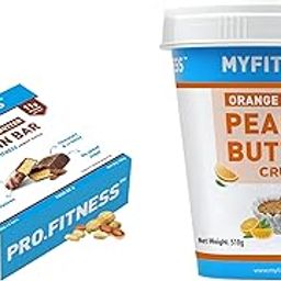 MyFitness Peanut Butter & PRO.FITNESS Protein Bar | Healthy Snacks | 23g Protein Crunchy Orange Peanut Butter & 11g Protein Bars, Choco Peanut Butter | Cholesterol Free | No Trans Fat | 227g + (34gX6)-4